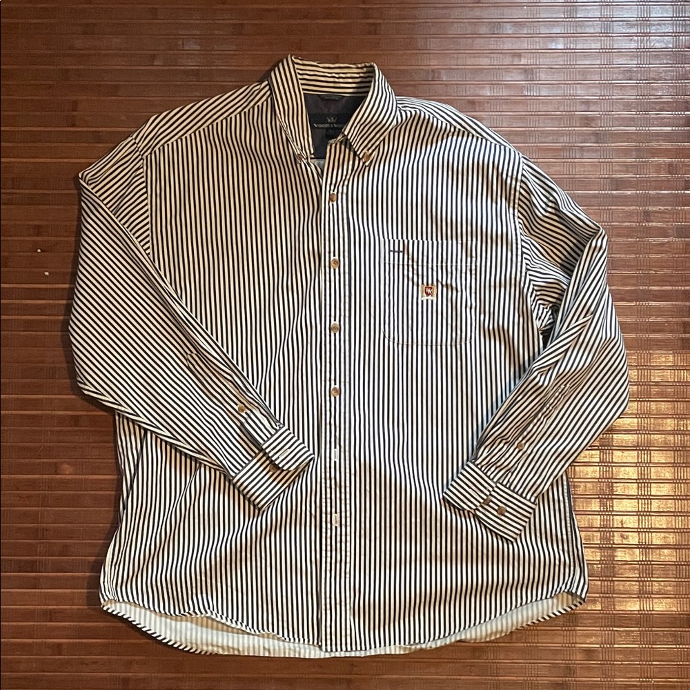 Men's Black and White Striped Button Down Shirt